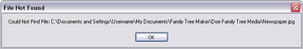 Family Tree Maker cannot find the file