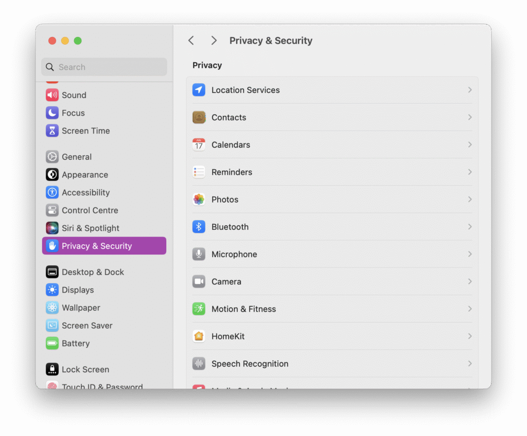 choose Privacy & Security