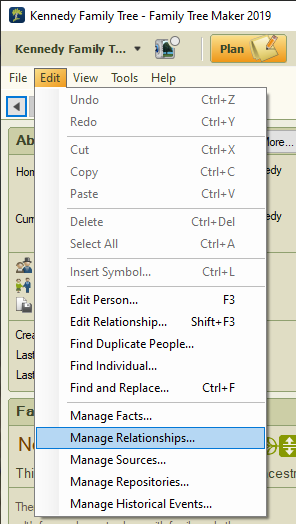 Manage Relationships option